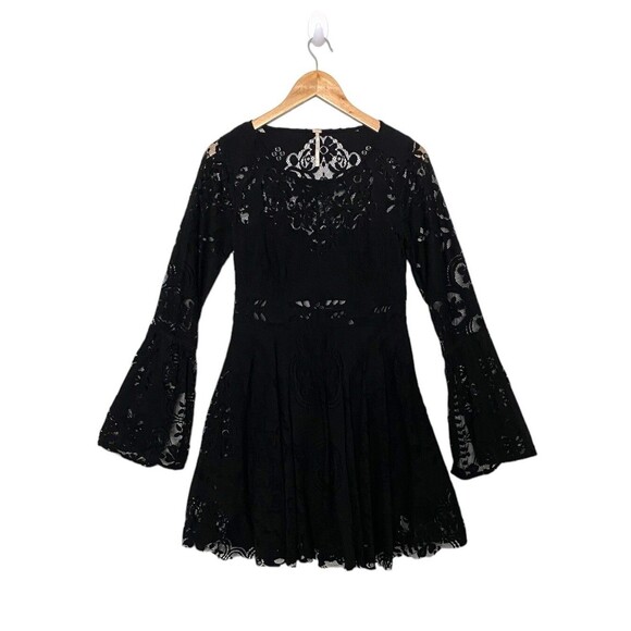 Free People Black Lace Witch Dress Size 4 Bell Sleeve Halloween Whimsigoth - Picture 1 of 7
